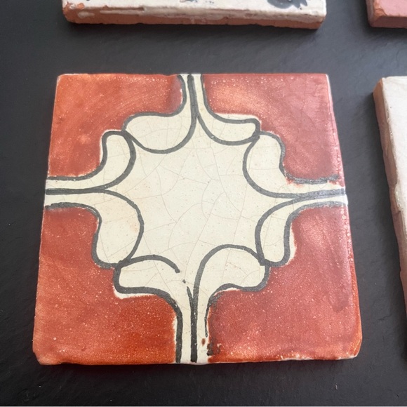 Mexican Hand Painted Terra-Cotta Talavera Vintage Tiles Set of 4 - Picture 2 of 14